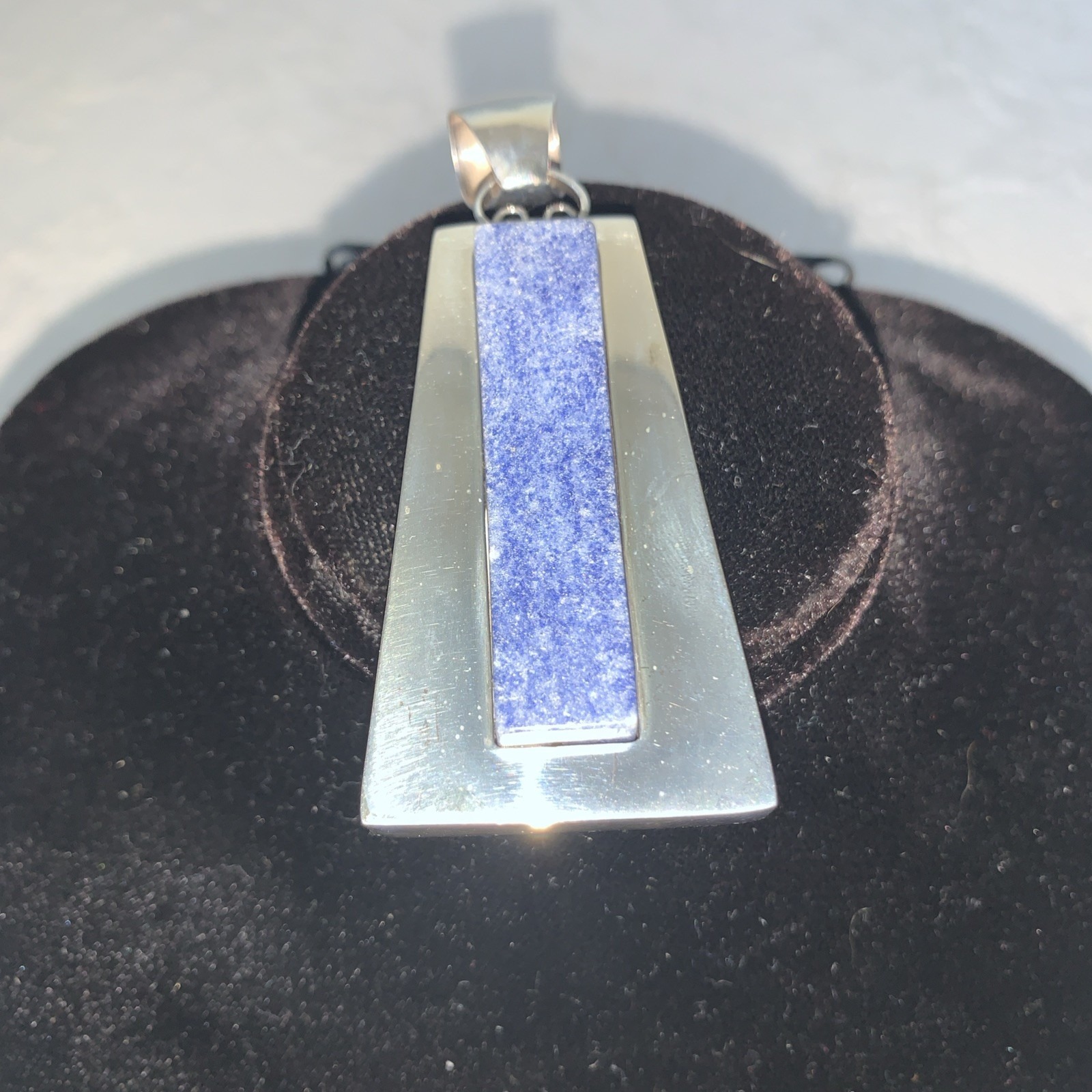 925 Sterling Silver Vintage Real Lapis Lazuli Modernist Estate Pendant